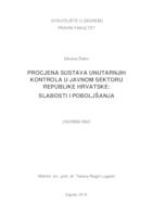 prikaz prve stranice dokumenta Procjena sustava unutarnjih kontrola u javnom sektoru Republike Hrvatske: slabosti i poboljšanja