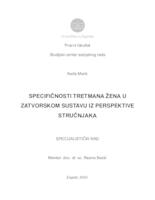 prikaz prve stranice dokumenta SPECIFIČNOSTI TRETMANA ŽENA U ZATVORSKOM SUSTAVU IZ PERSPEKTIVE STRUČNJAKA